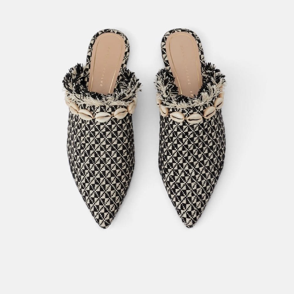 ZARA Frayed Edge Seashell Mules